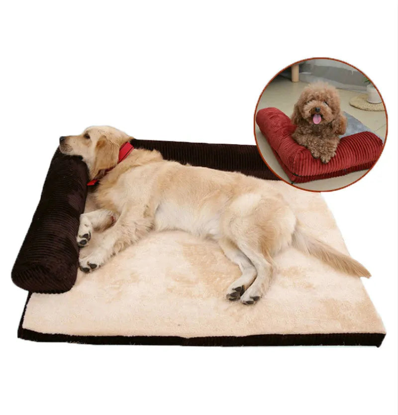 Corduroy bolster dog bed in grey colour, showing its non-slip base and high sides.