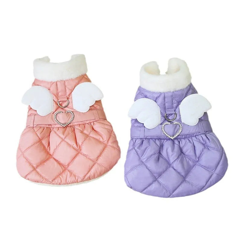 Small dog wearing pink cotton-thickened angel skirt with elastic waistband