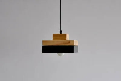 Japanese style solid wood chandelier with zinc alloy details in matte black or white finish