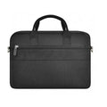 Black oxford cloth laptop handbag showing multiple internal pockets and a lock, suitable for a 14-inch or 15.6-inch computer.
