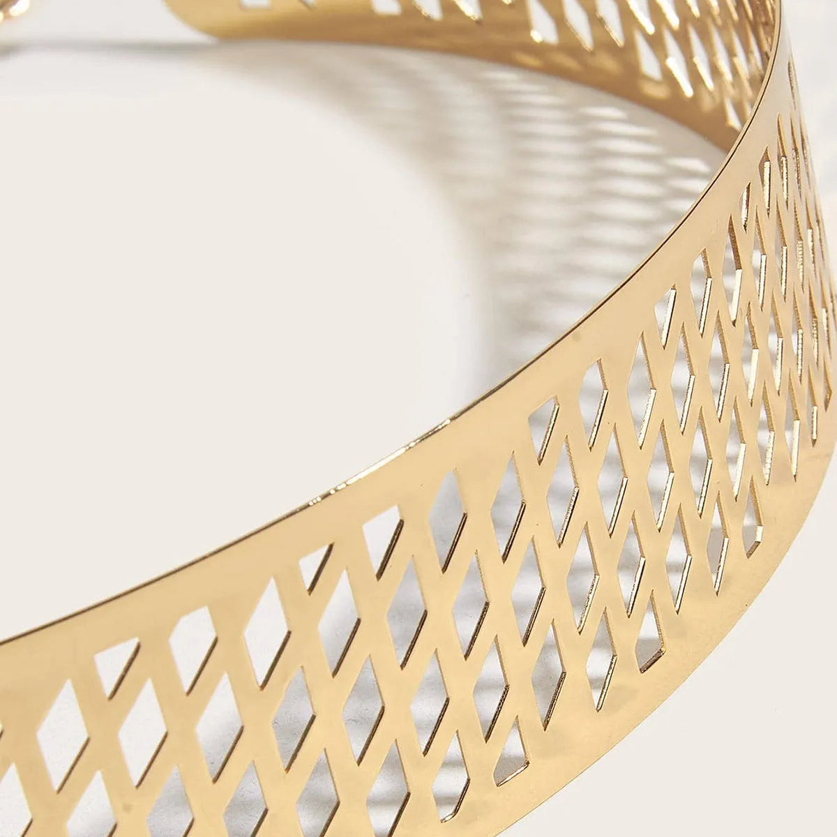 Gold iron waist belt with alloy buckle showing hook fastening and thick 4.5cm width