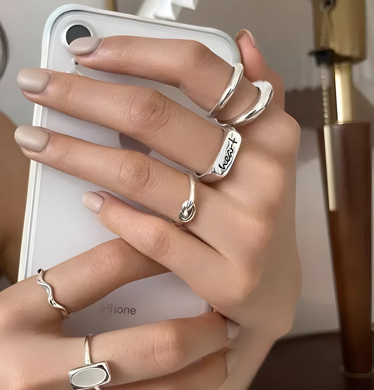 925 sterling silver adjustable opening ring for women in minimalist Korean-style design