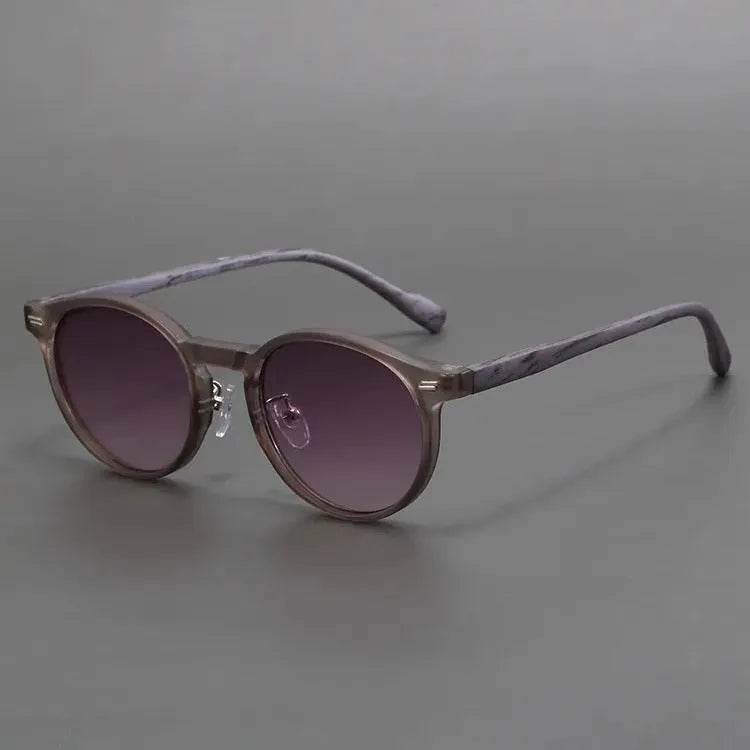 Retro frosted round rim sunglasses in multiple colour options with pattern designs