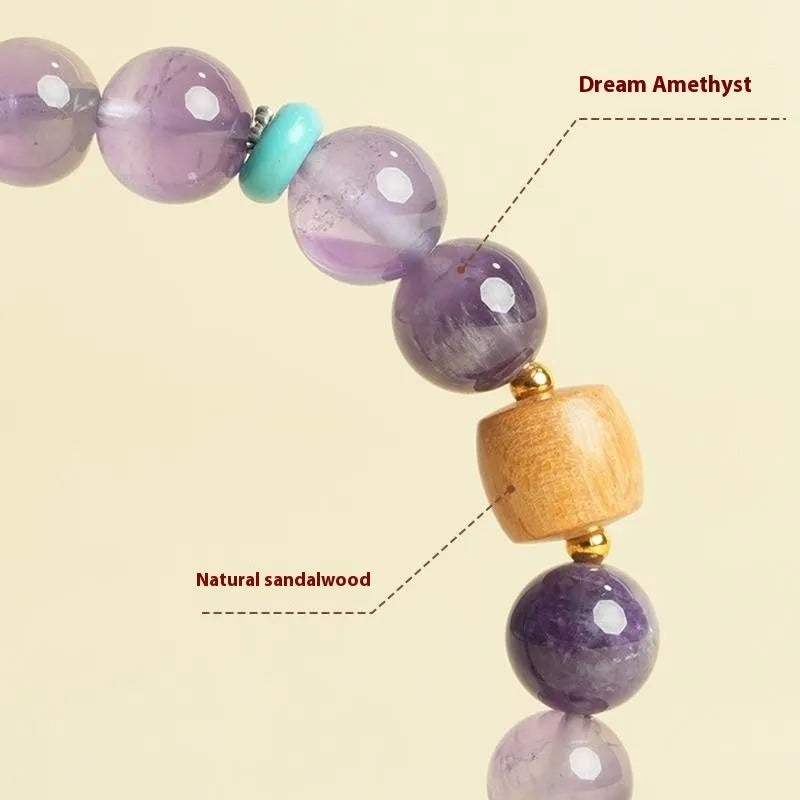 Handmade purple amethyst crystal bracelet for women, showing 6mm and 8mm bead size options.