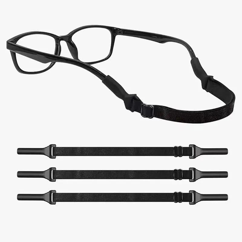 Black adjustable glasses cord with silicone earpiece tips for anti-slip eyewear retention