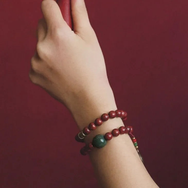 Double circle bodhi seed bracelet with cartoon styling showing natural seed texture