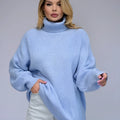 Women's solid colour high neck pullover sweater in imitation cashmere fabric on a hanger.