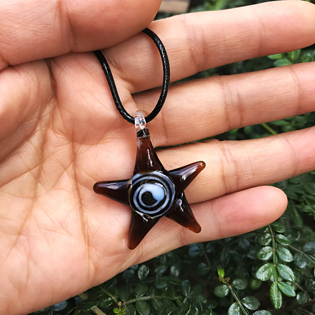 Starfish inner spiral necklace with coloured glaze pendant, 32-40mm, in light blue, coffee, blue, red or dark blue