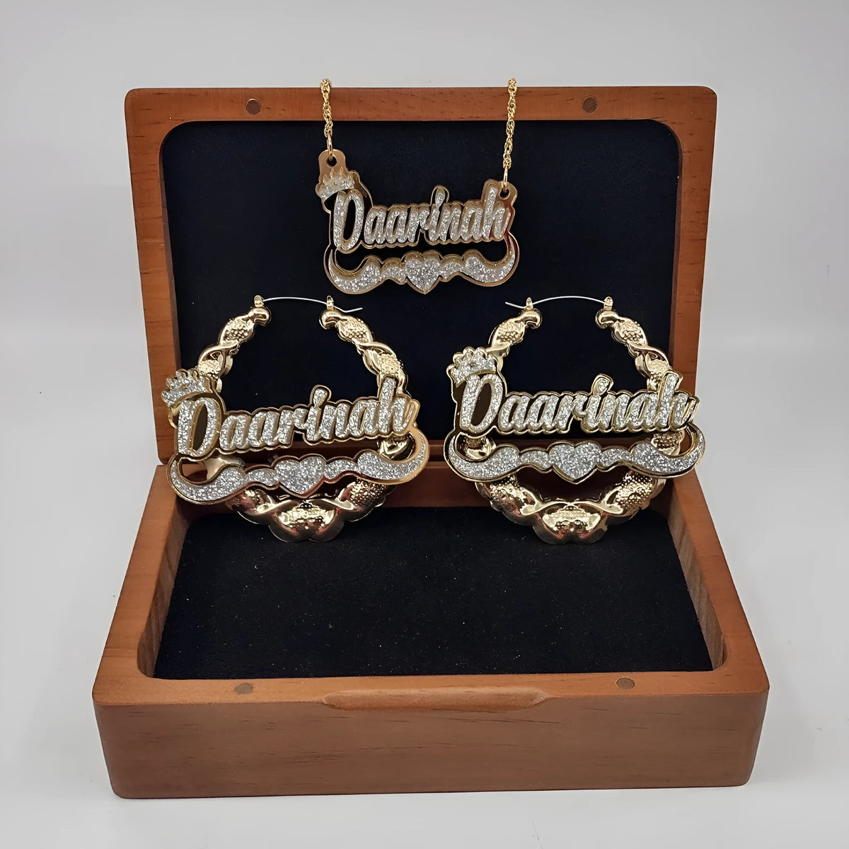 English name necklace and earring set with stainless steel letter pendant, twisted chain, gold rose gold silver options