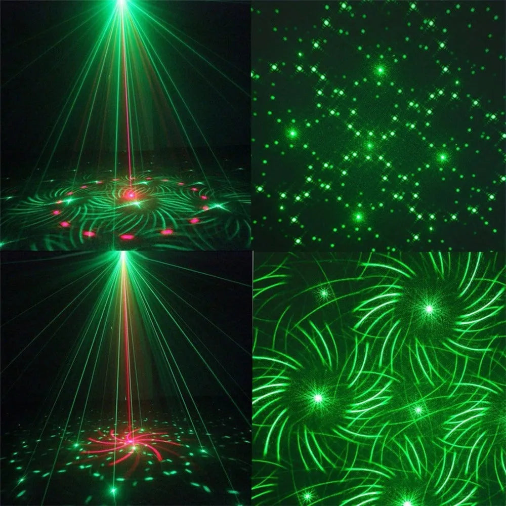 Indoor KTV Laser Home Bouncer Colorful Lights JC-24 in One Laser Light 30W with Voice-Activated Self-Propelled Red and Green Laser Patterns for Party Entertainment 105*90*52mm Fan Cooling