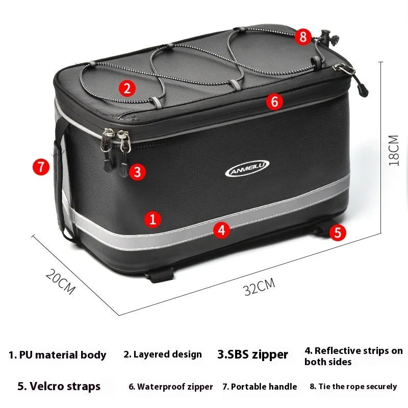 Black 12L waterproof backseat bag for car rack and bicycle equipment storage