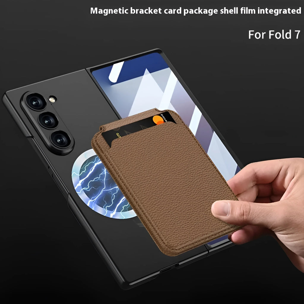 Samsung SMFold7 hard phone case with detachable card holder, bracket, and magnetic suction in Black