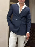 Men's classic stripe double breasted blazer jacket with regular fit and polyester construction