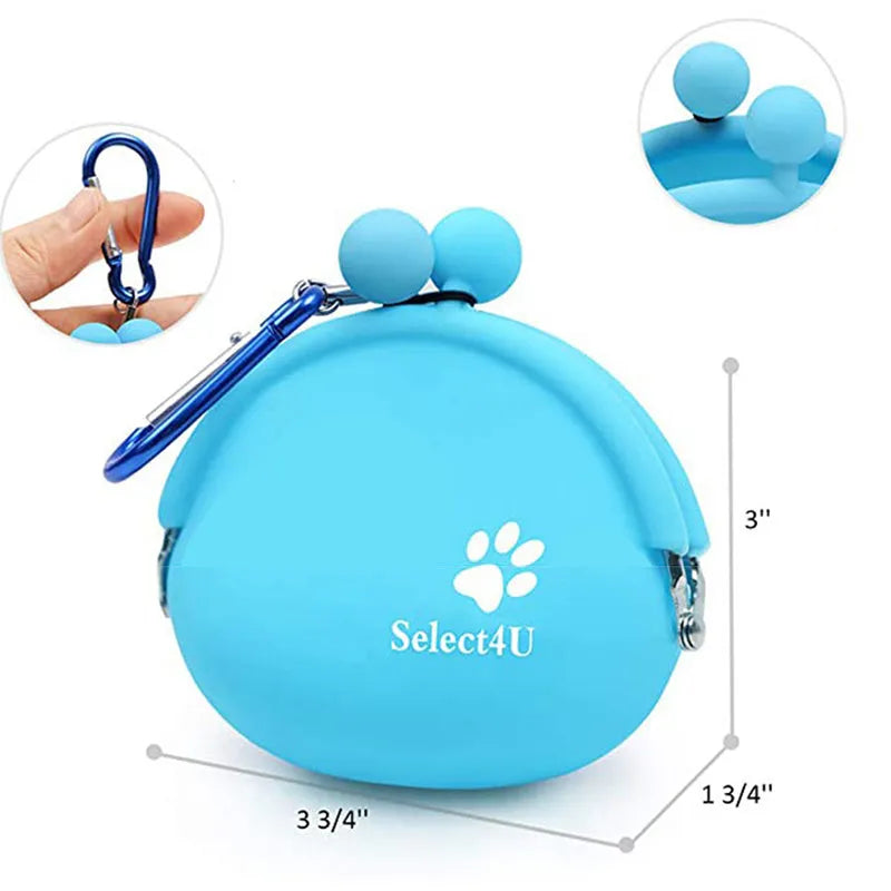 Silicone dog training treat pouch with belt clip in multiple colours.