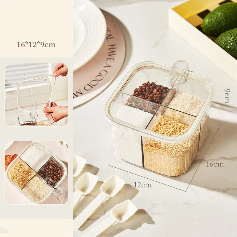 Rotating kitchen storage bucket with four-compartment spice box set in simple style