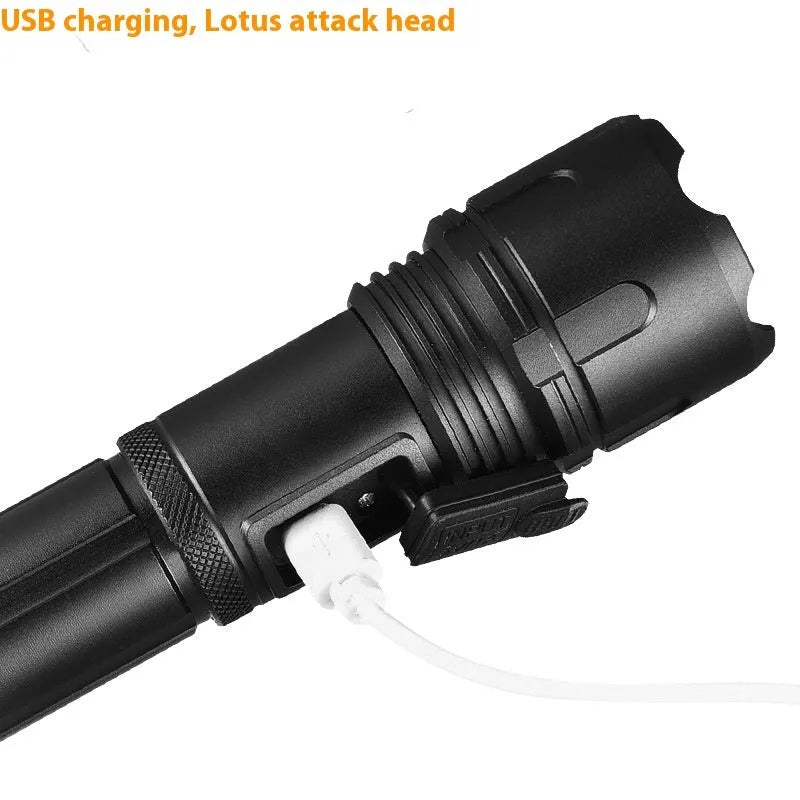 Black aluminium alloy F-03 focusing flashlight with telescopic head and textured grip