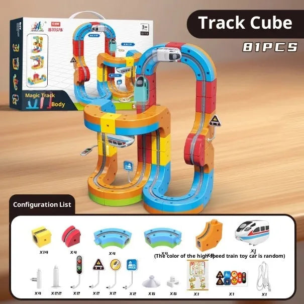 Children's educational track cube building blocks toy 55-piece Basic Edition with plastic and electronic components