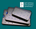 A flexible, translucent silicone disinfection box with a lid, shown in three different sizes for sanitising personal items.