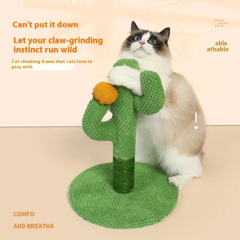 Cactus design cat scratching pole climber and large coconut tree scratch board toy for pets.