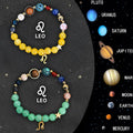 Set of twelve natural stone beaded bracelets, each with an adjustable clasp, arranged by zodiac sign.
