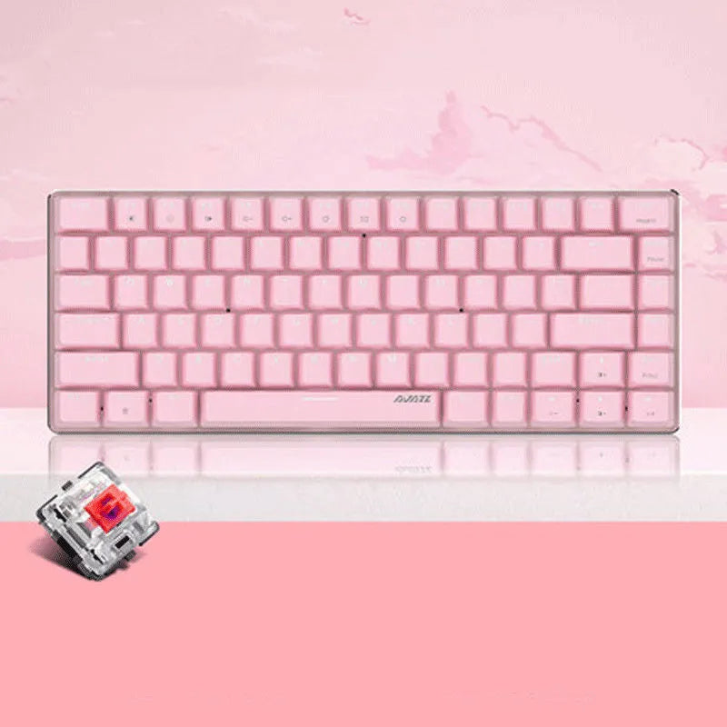 Heijue AK33 82-key mechanical keyboard black shaft white light version on desk with metal panel
