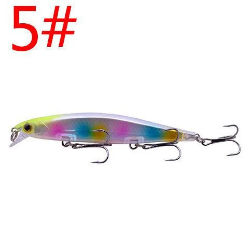 Tossing Submerged Suspended Mino Lure fishing bait showing 11cm length and colour options