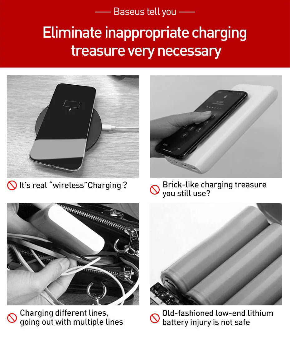 Small square black 10000mAh power bank with wireless charging symbol and digital display.