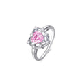 Silver heart-shaped ring with inlaid zircon and hollow-out band in white gold colour