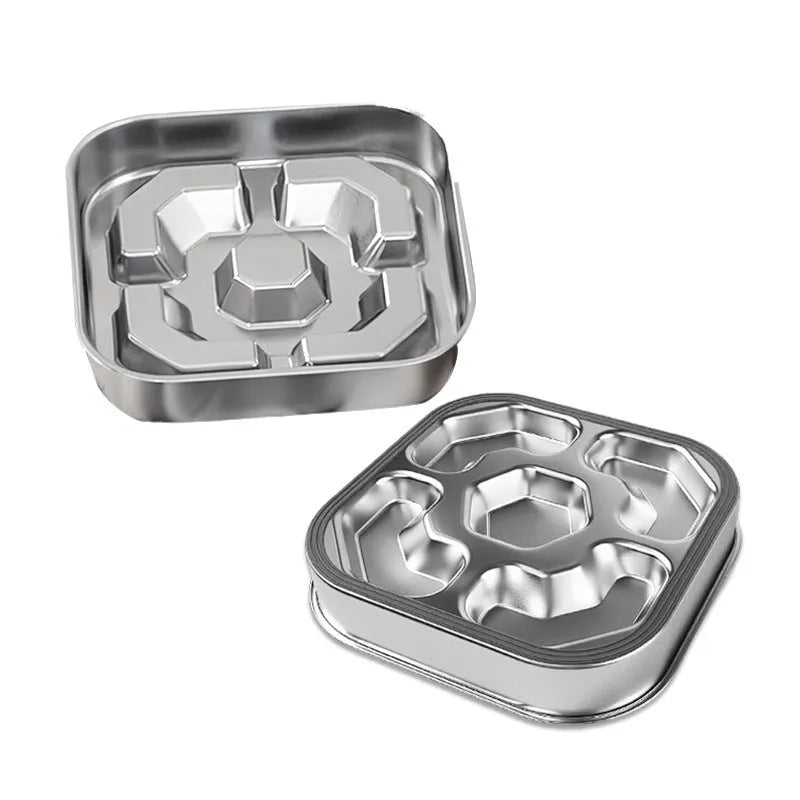 Square stainless steel slow feeding pet bowl in Bone Square and Square Model specifications for dogs and cats