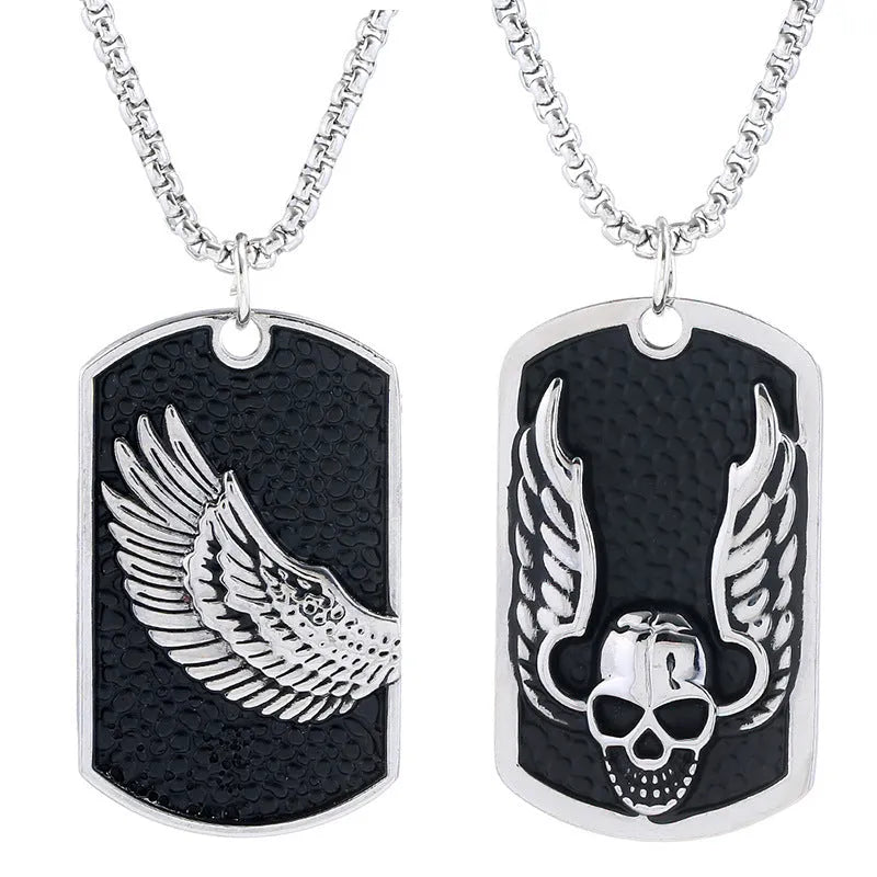 Korean style men's pendant necklace alloy pendant stainless steel chain 70 cm Cross Skull Wing