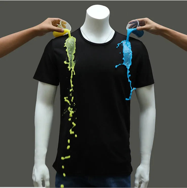 Quick-drying waterproof anti-fouling plain round neck half sleeve T-shirt in white for sports and casual wear