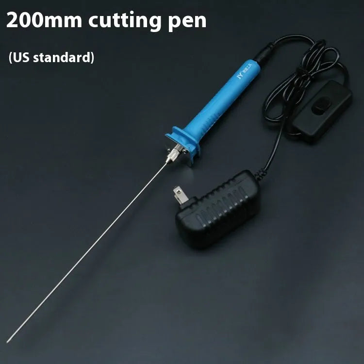 Blue plastic-handled electric heating cutter pen with heated tip for cutting foam and pearl cotton materials