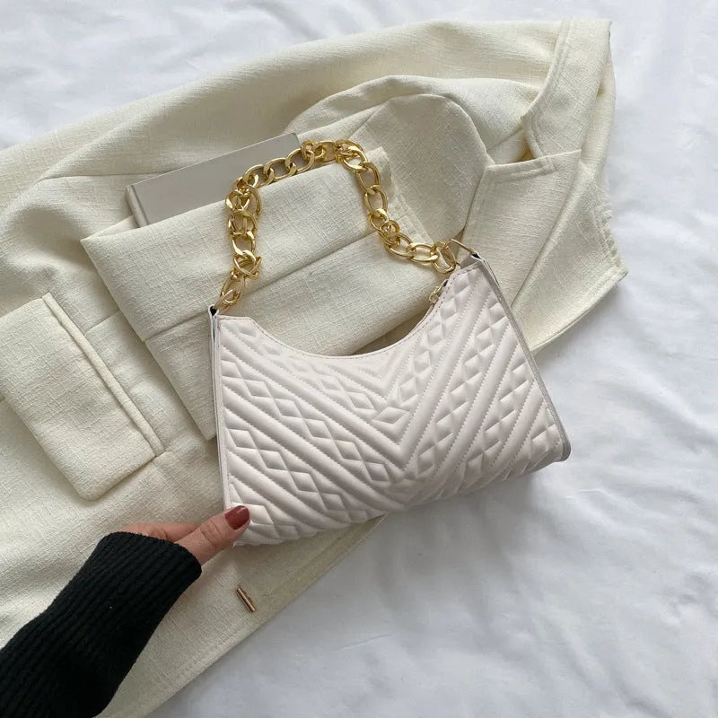 Brown pleated chain shoulder bag with square shape and adjustable metal strap