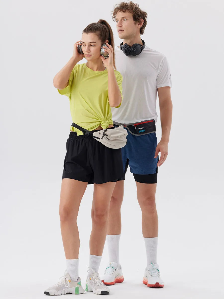 Men's straight-cut sports shorts with side slits in turmeric yellow colour