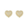 Gold and silver heart-shaped moissanite stud earrings with butterfly clutch fastenings
