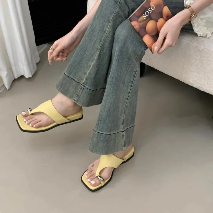 Wedge flip-flops for women, microfiber upper, rubber sole, square toe, available in multiple colours, summer beach slippers