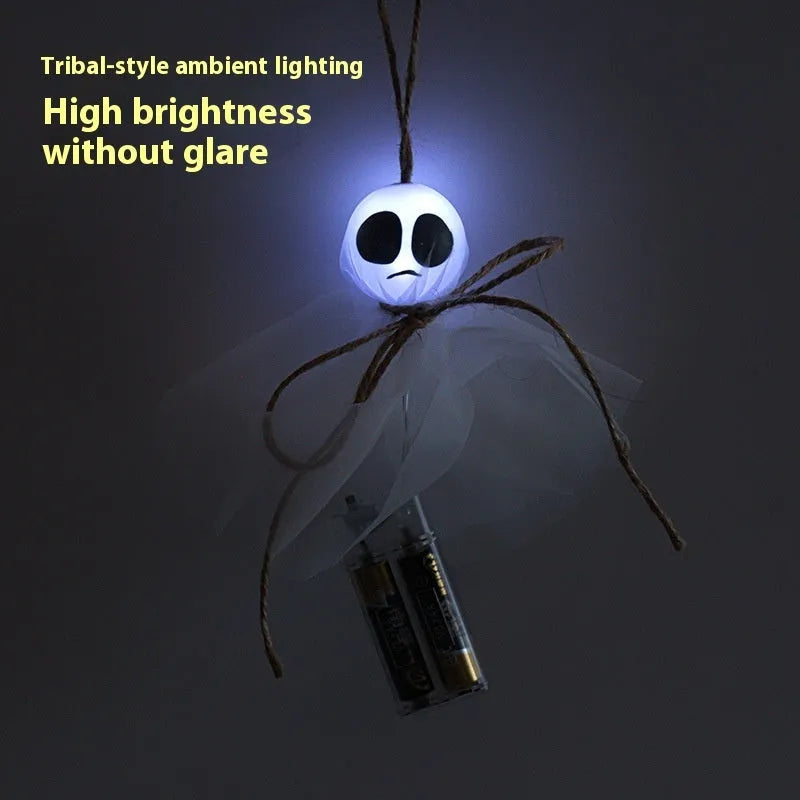 Halloween ghost LED lighting chain with colourful bulbs and battery box for cordless haunted venue decoration