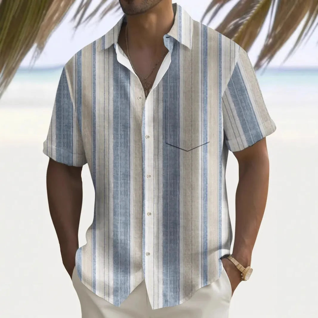 Men's multicolor printed loose fit polyester shirt in cardigan style