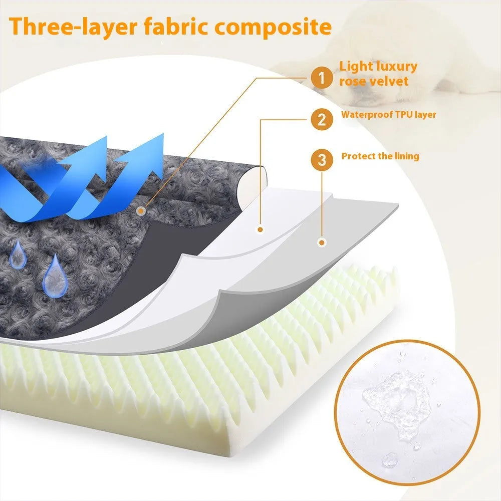 Grey U-shaped removable cover velvet dog sofa kennel bed showing sponge interior