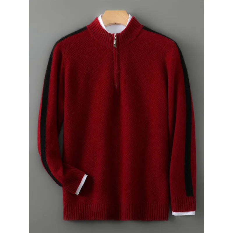 Sheep wool half-zip pullover sweater in slim fit shown in grey colour.