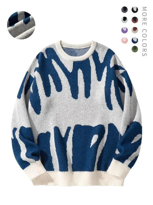Men's casual knit sweater in green, loose-fit pullover with long sleeves, modal and rabbit hair blend