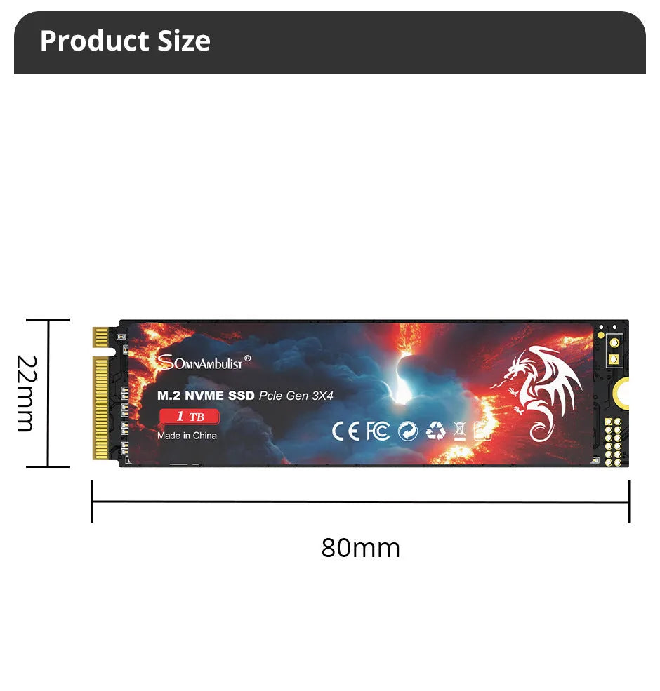 M.2 solid state drive for desktop computers with PCIe 3.0 interface and multiple capacity options
