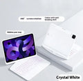 360 swivel transparent keyboard case for iPad with trackpad and pen slot, showing open position