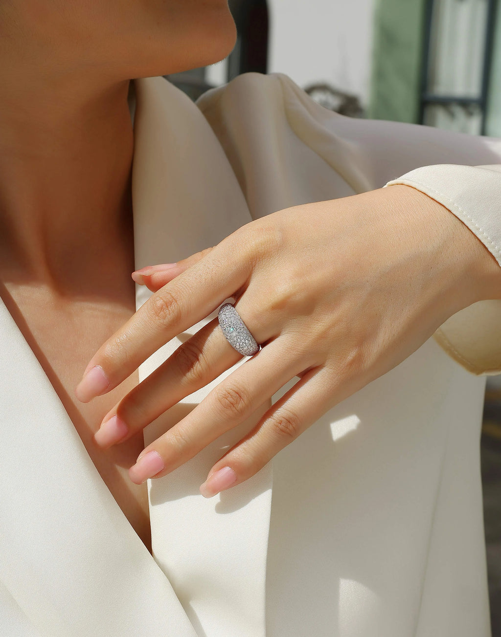 Moonlit Night Stars wedding ring set with moissanite diamond on platinum-plated S925 silver band, gift box with GRA certificate