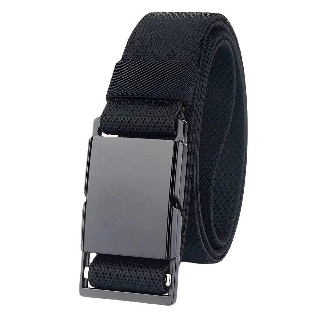 Men's magnetic buckle casual belt with polyester strap and alloy clasp in multiple colours