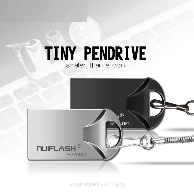 Mini USB flash drive in black and silver colours, 4GB to 128GB capacity, USB 2.0 compatible
