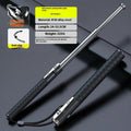 Titanium black aluminium alloy automatic spring expandable baton in collapsed and extended states.