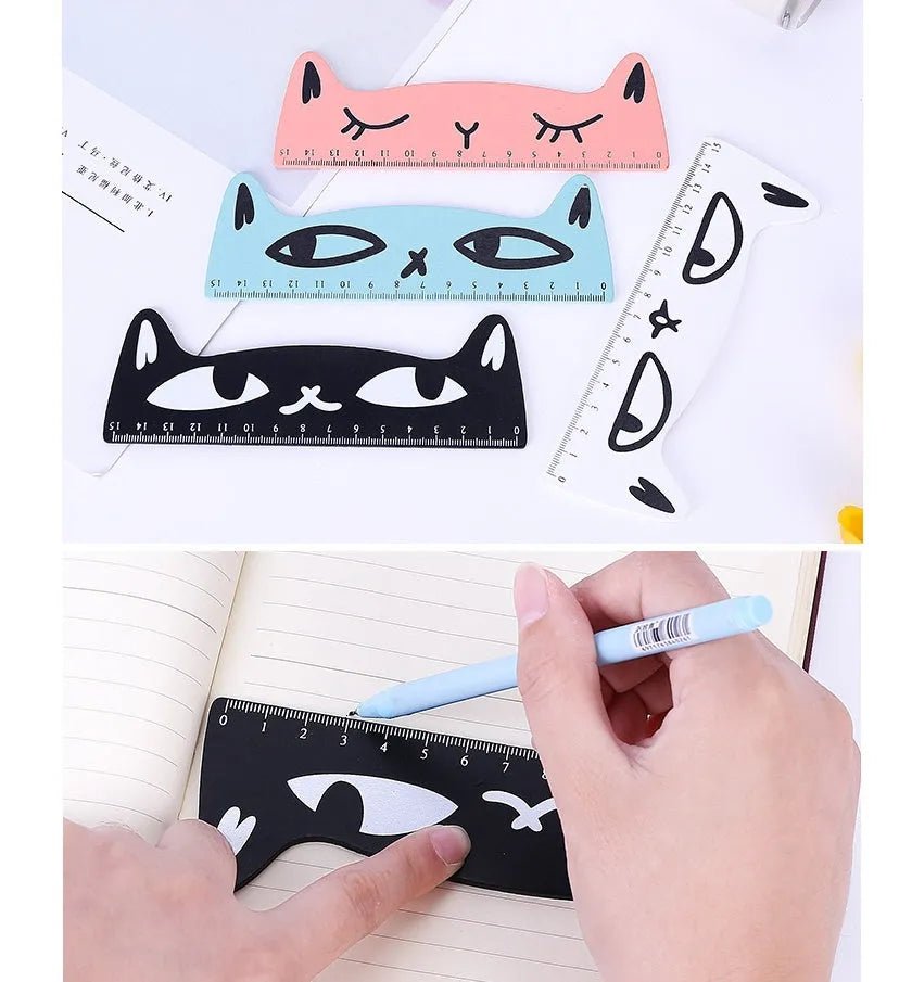Kawaii cat wooden ruler 15cm in candy colour, available in black blue pink white, single OPP bag stationery