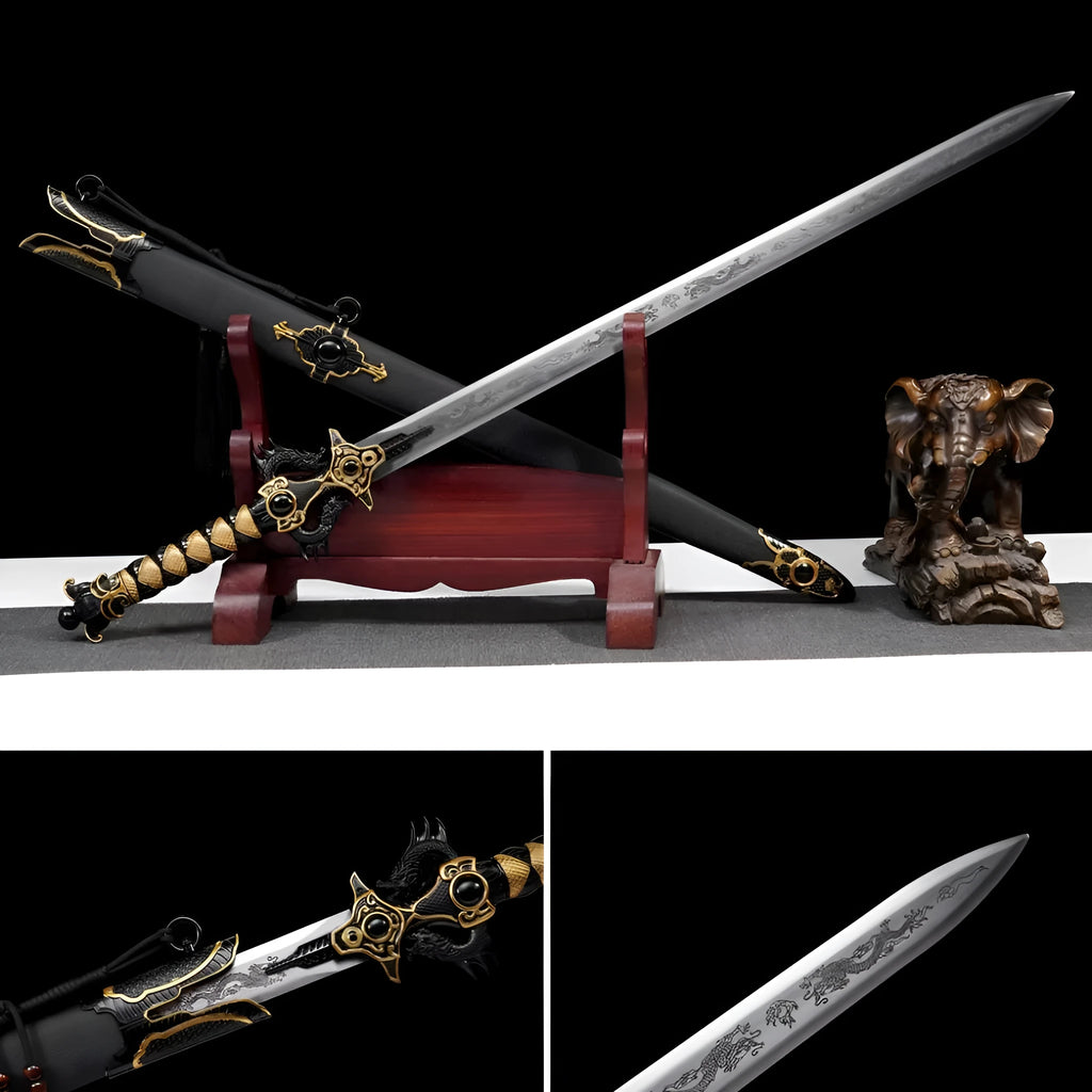 112cm integrated high manganese steel battle sword unsharpened with solid wood leather-covered scabbard