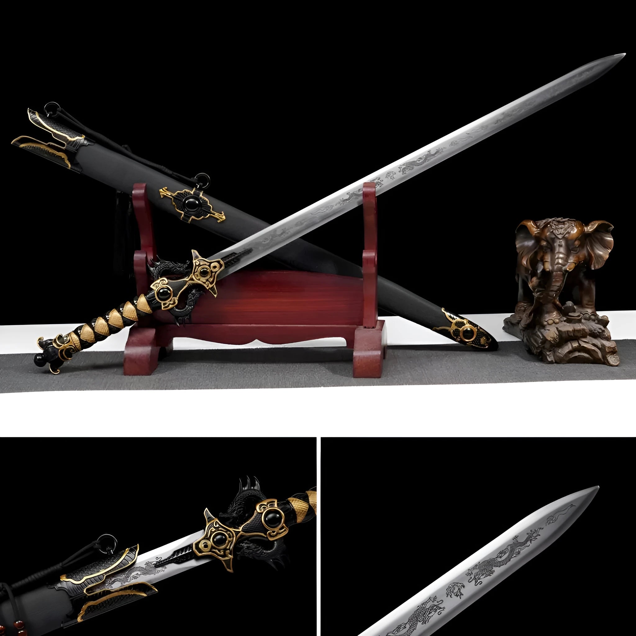 112cm integrated high manganese steel battle sword unsharpened with solid wood leather-covered scabbard